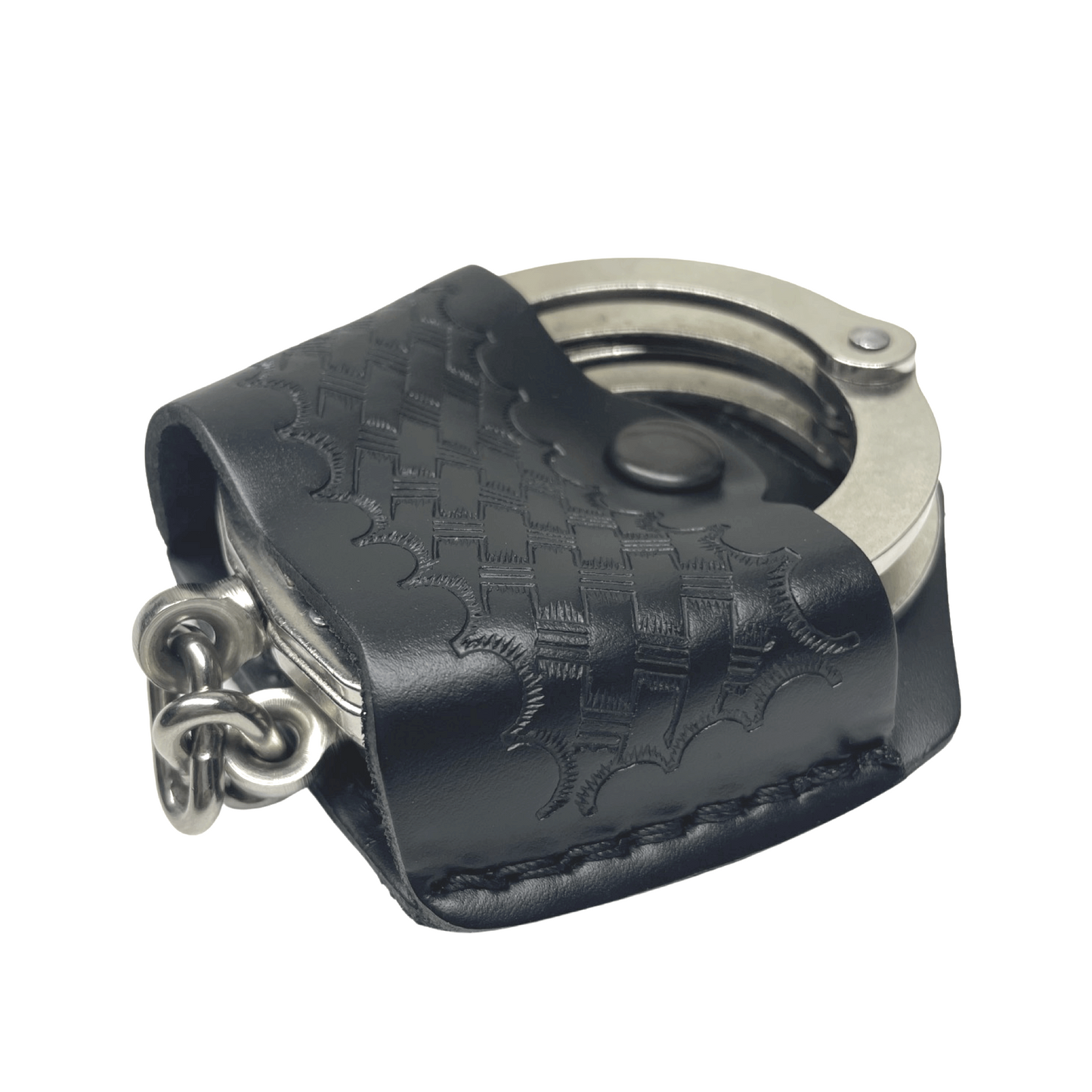 Open Top Leather Basketweave Handcuff Case