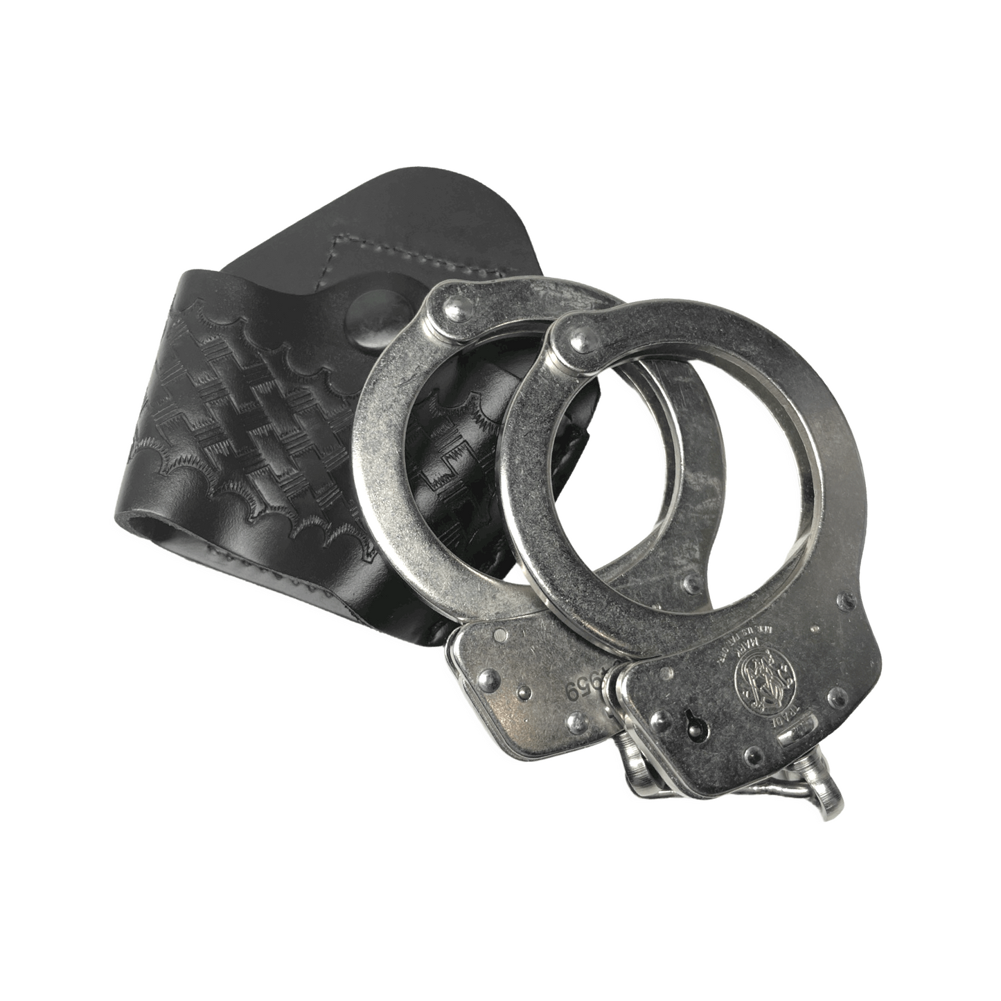 Open Top Leather Basketweave Handcuff Case