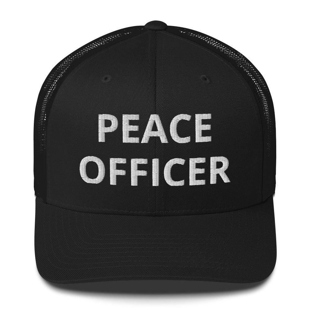Peace Officer Duty Mesh Snapback Ballcap Trucker Hat White Text 911 