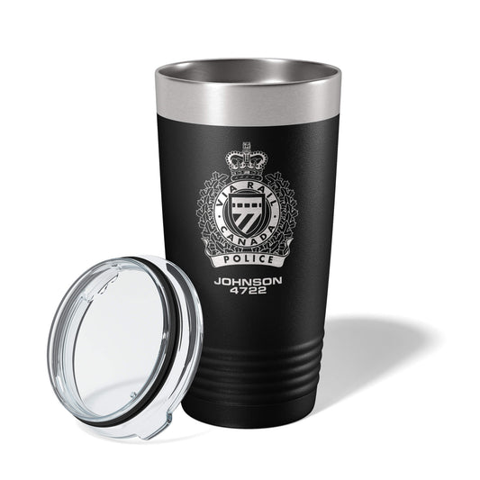 VIA Rail Police Service Black Vacuum Insulated Tumbler