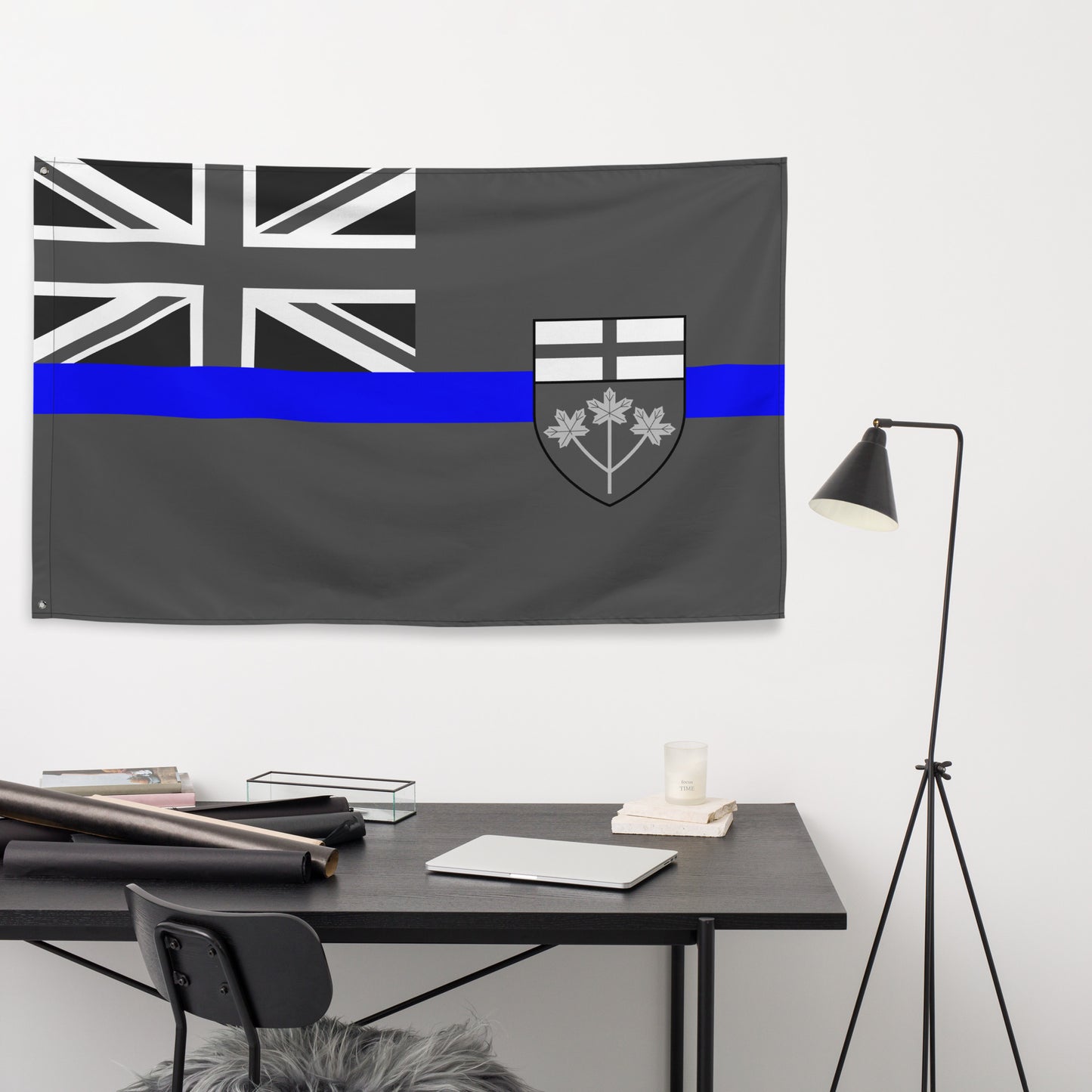 Subdued Ontario Thin Blue Line Canada Wall Flag-911 Duty Gear Canada-911 Duty Gear Canada