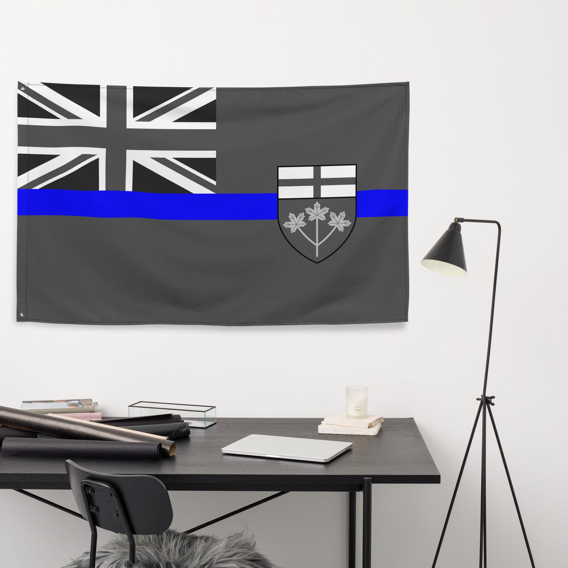 Subdued Ontario Thin Blue Line Canada Wall Flag-911 Duty Gear Canada-911 Duty Gear Canada