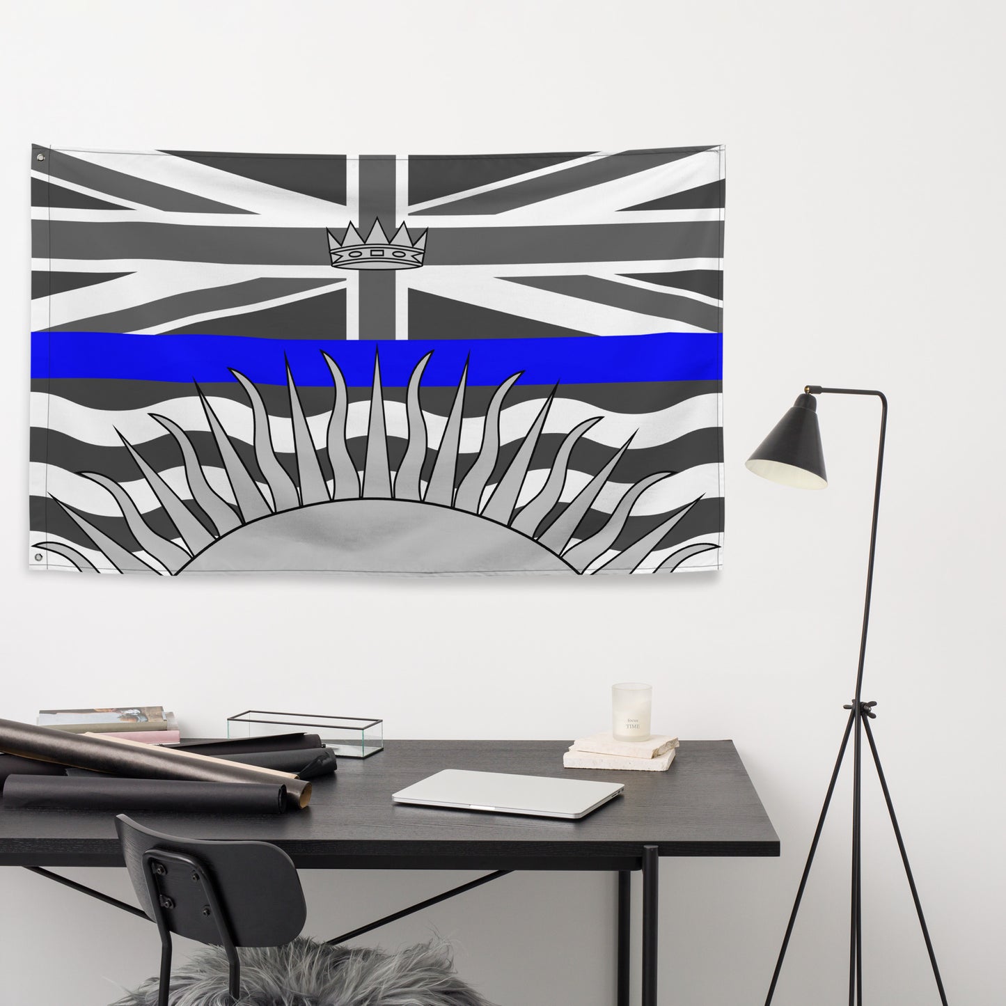 Subdued British Columbia Thin Blue Line Canada Wall Flag-911 Duty Gear Canada-911 Duty Gear Canada