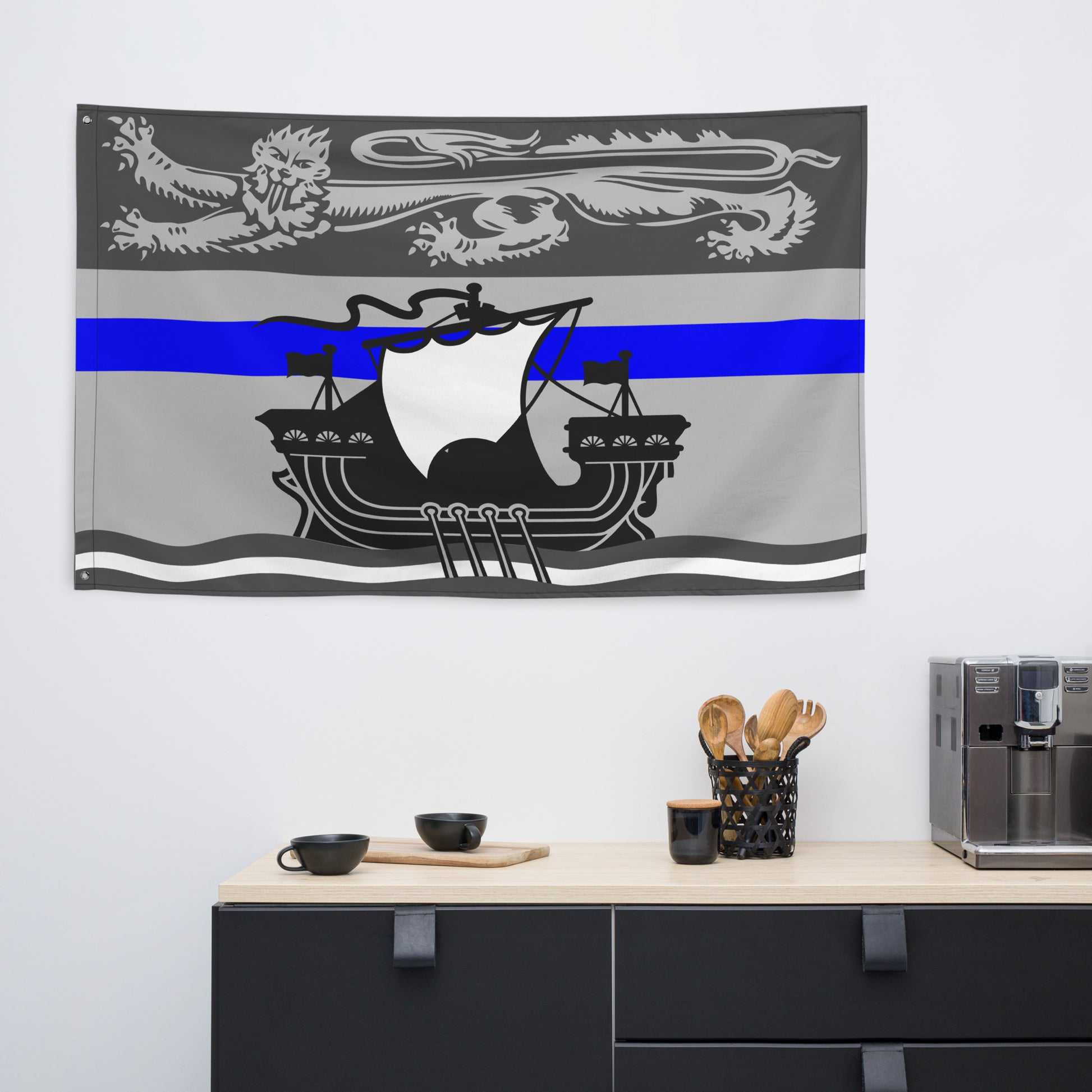 Subdued New Brunswick Thin Blue Line Canada Wall Flag-911 Duty Gear Canada-911 Duty Gear Canada