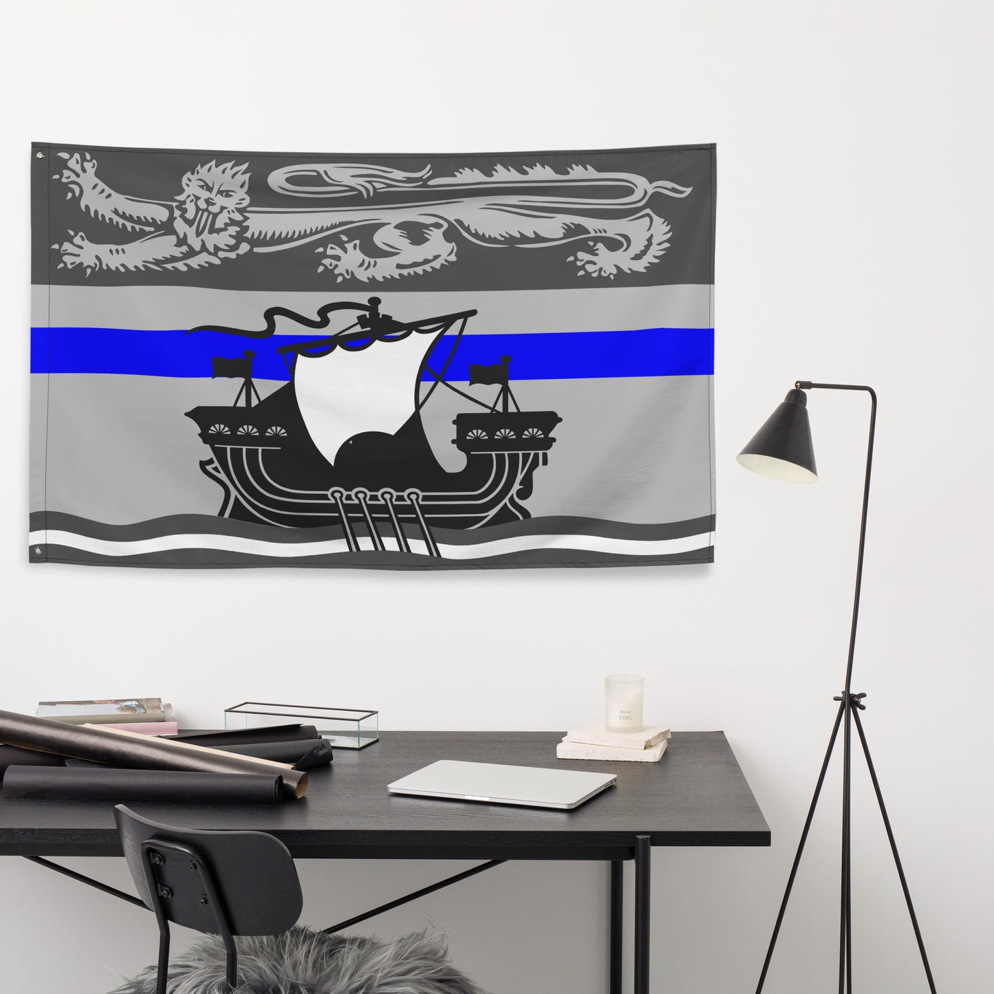 Subdued New Brunswick Thin Blue Line Canada Wall Flag-911 Duty Gear Canada-911 Duty Gear Canada