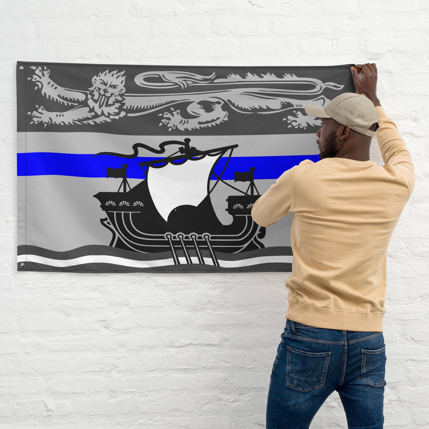 Subdued New Brunswick Thin Blue Line Canada Wall Flag-911 Duty Gear Canada-911 Duty Gear Canada