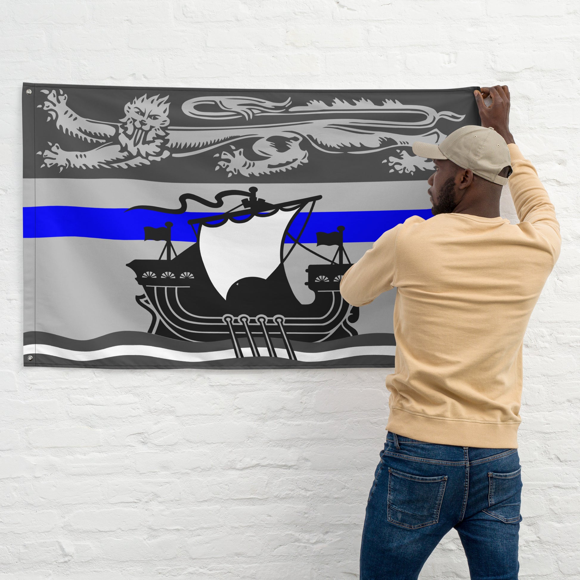 Subdued New Brunswick Thin Blue Line Canada Wall Flag-911 Duty Gear Canada-911 Duty Gear Canada