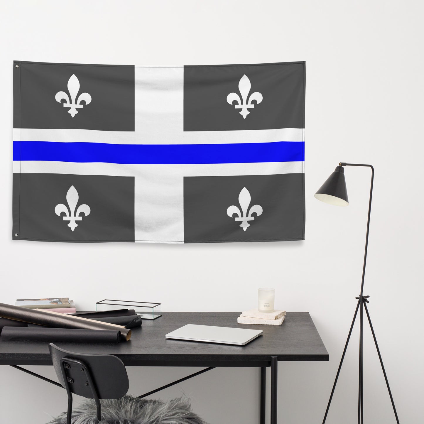 Subdued Quebec Thin Blue Line Canada Wall Flag-911 Duty Gear Canada-911 Duty Gear Canada