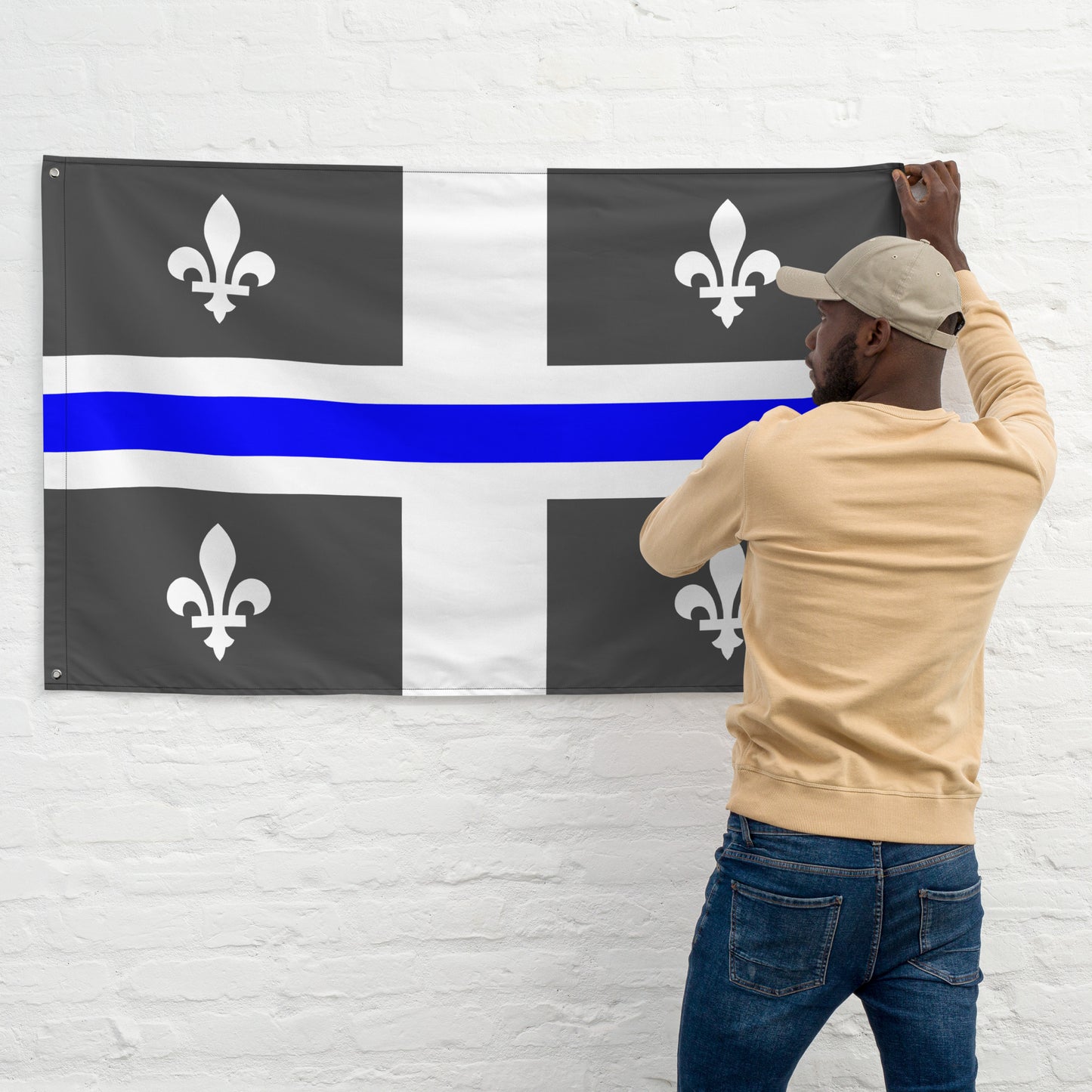 Subdued Quebec Thin Blue Line Canada Wall Flag-911 Duty Gear Canada-911 Duty Gear Canada
