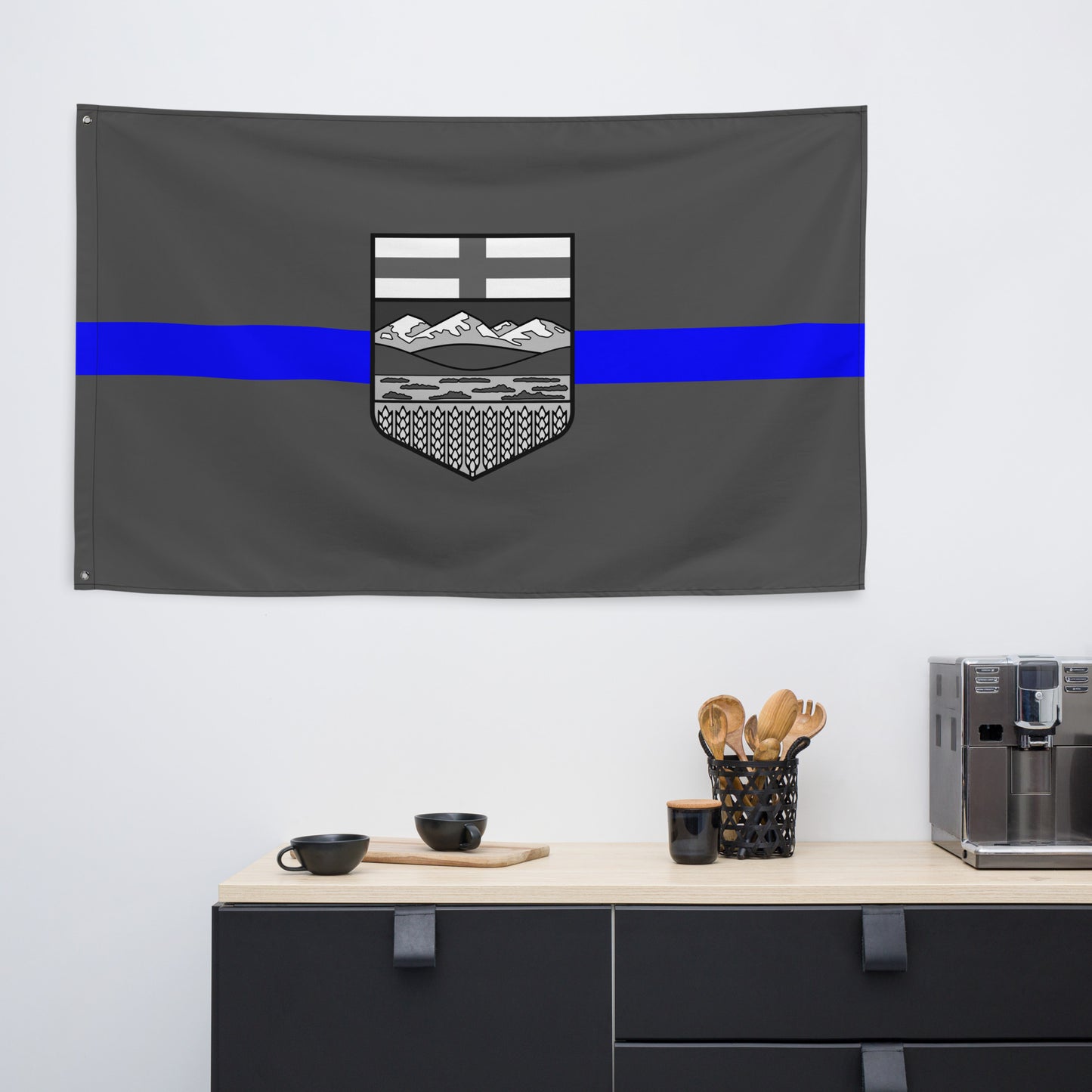 Subdued Alberta Thin Blue Line Canada Wall Flag-911 Duty Gear Canada-911 Duty Gear Canada