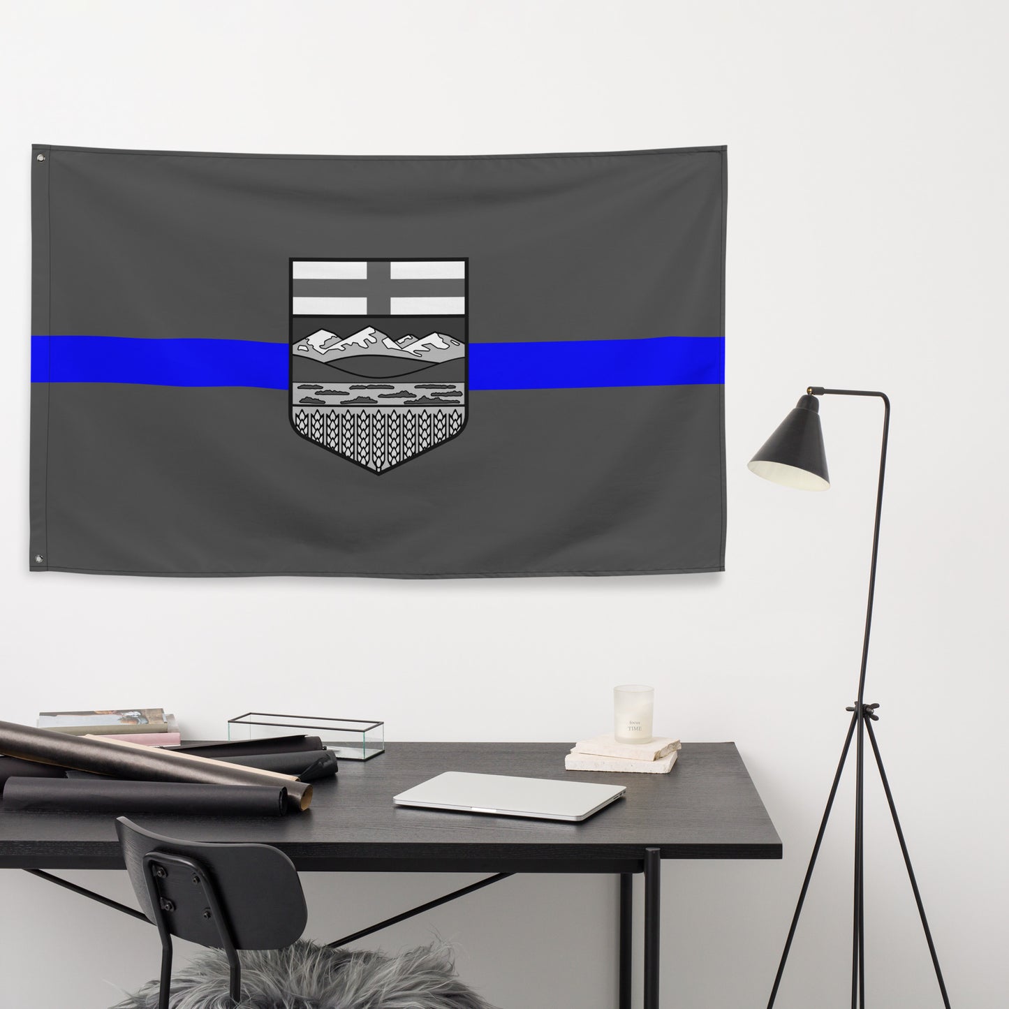 Subdued Alberta Thin Blue Line Canada Wall Flag-911 Duty Gear Canada-911 Duty Gear Canada