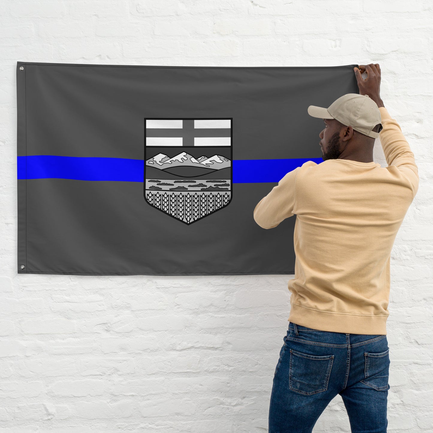 Subdued Alberta Thin Blue Line Canada Wall Flag-911 Duty Gear Canada-911 Duty Gear Canada