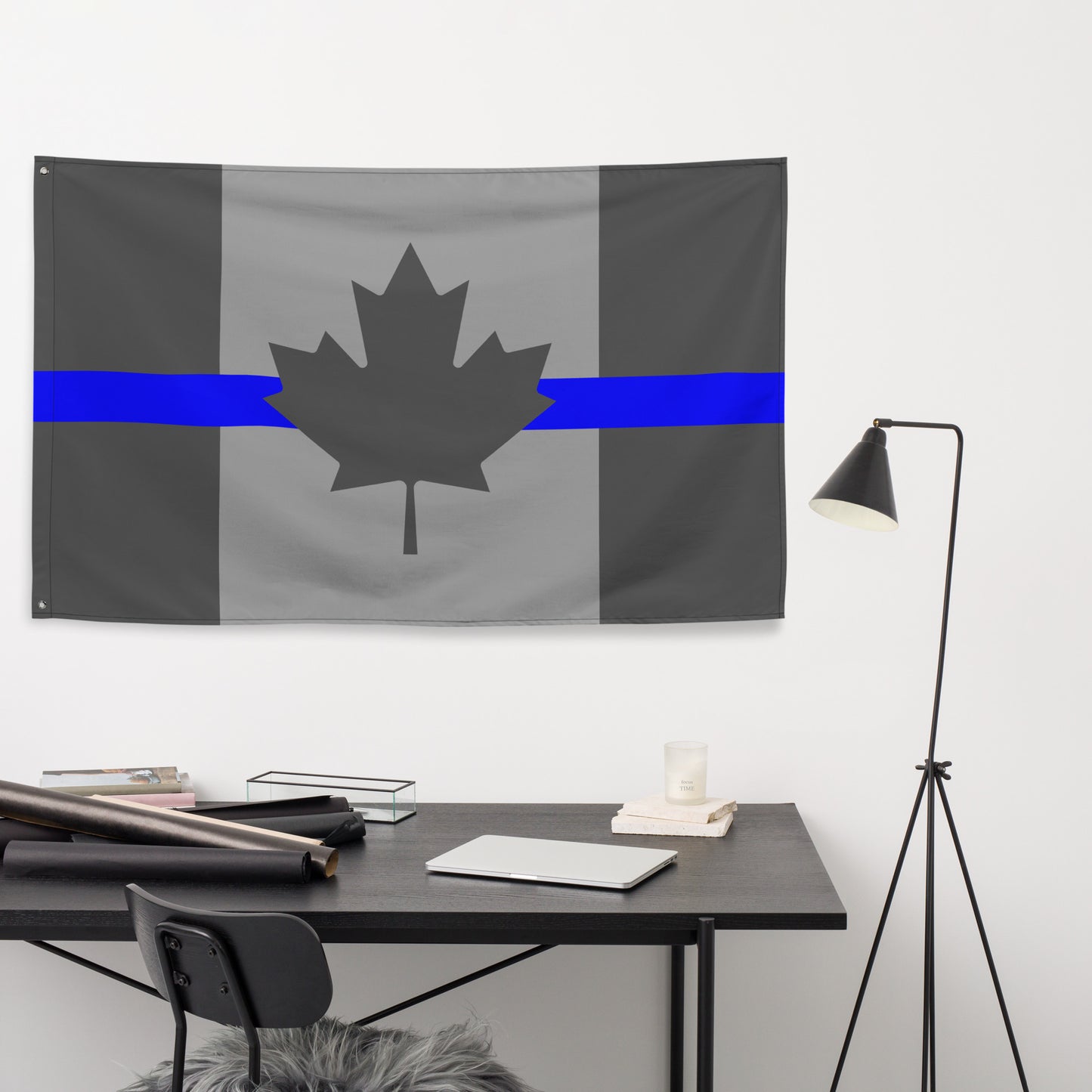 Subdued Thin Blue Line Canada Wall Flag-911 Duty Gear Canada-911 Duty Gear Canada