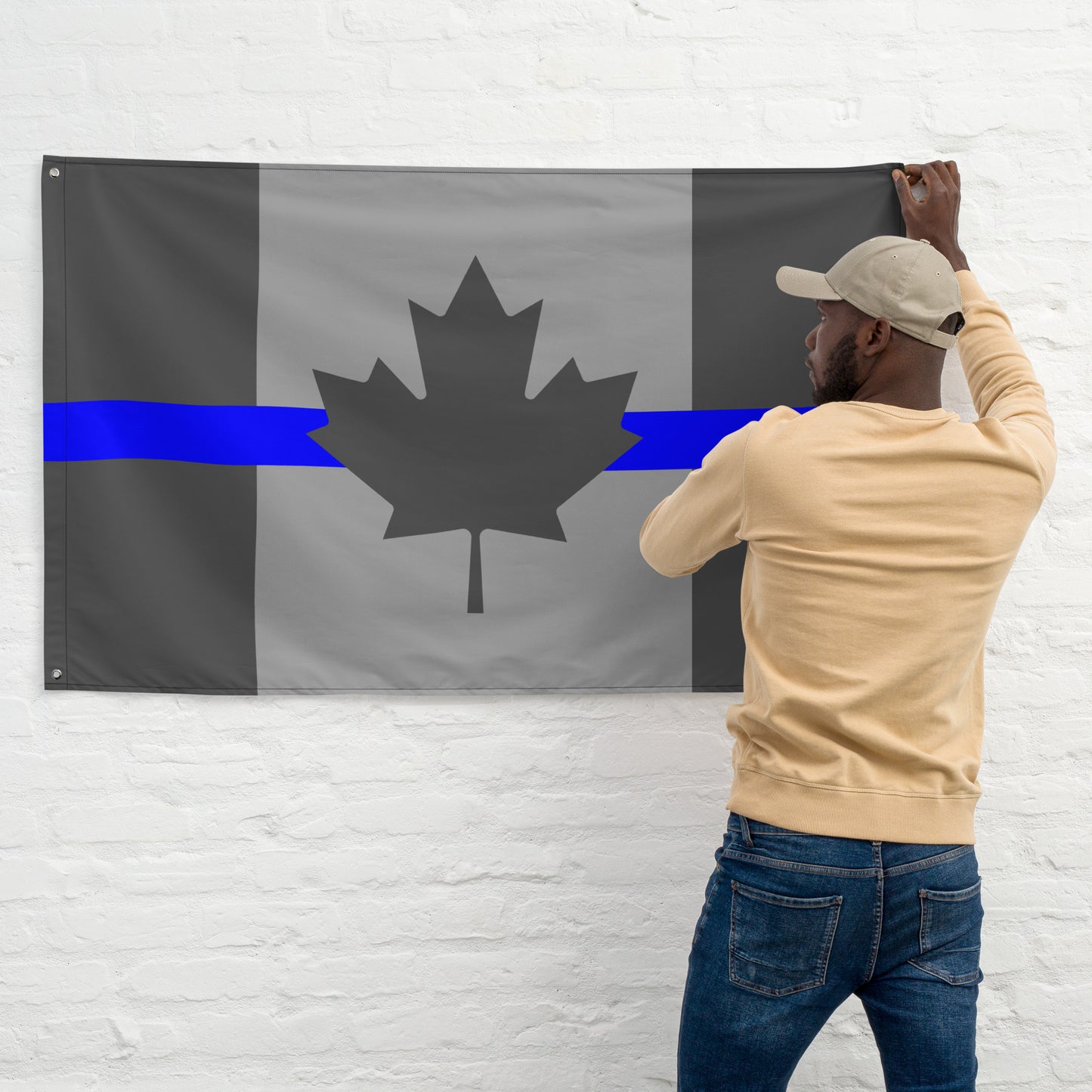 Subdued Thin Blue Line Canada Wall Flag-911 Duty Gear Canada-911 Duty Gear Canada