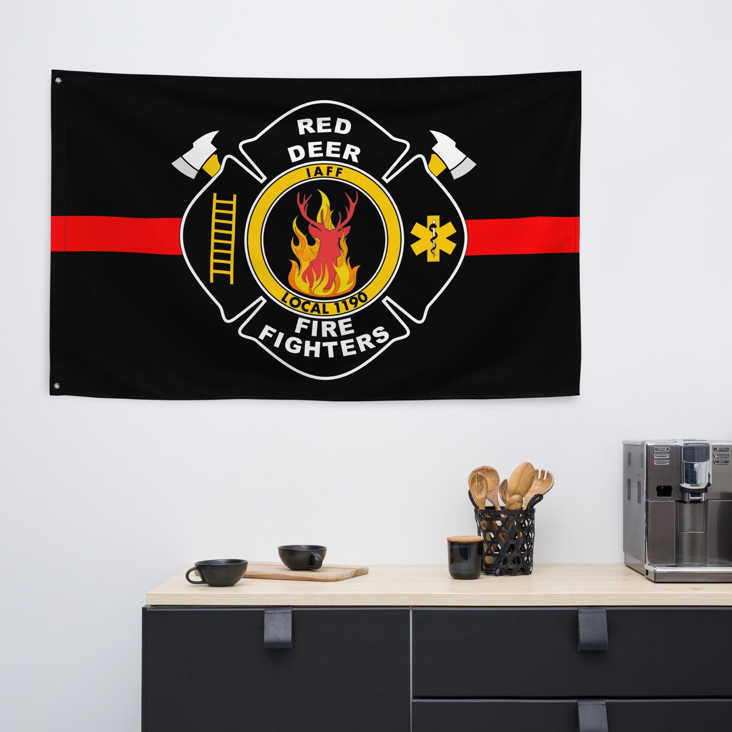 Custom Firefighter, Fire Department, Station, Engine Company Wall Flag-911 Duty Gear Canada-911 Duty Gear Canada