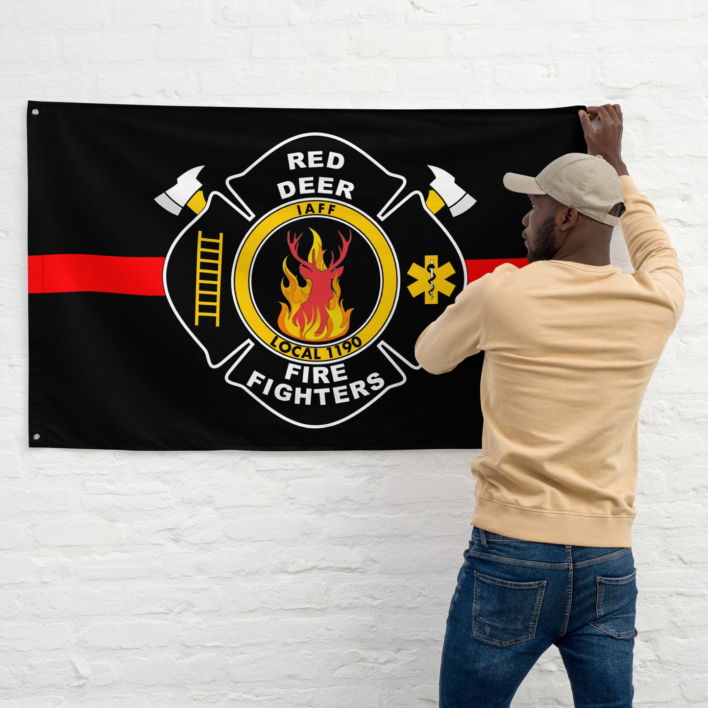 Custom Firefighter, Fire Department, Station, Engine Company Wall Flag-911 Duty Gear Canada-911 Duty Gear Canada