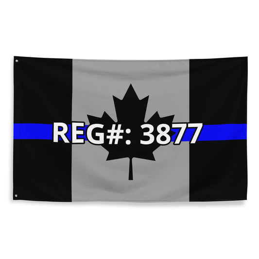 Custom Text, Name, Reg, Badge Thin Blue Line Wall Flag-911 Duty Gear Canada-911 Duty Gear Canada