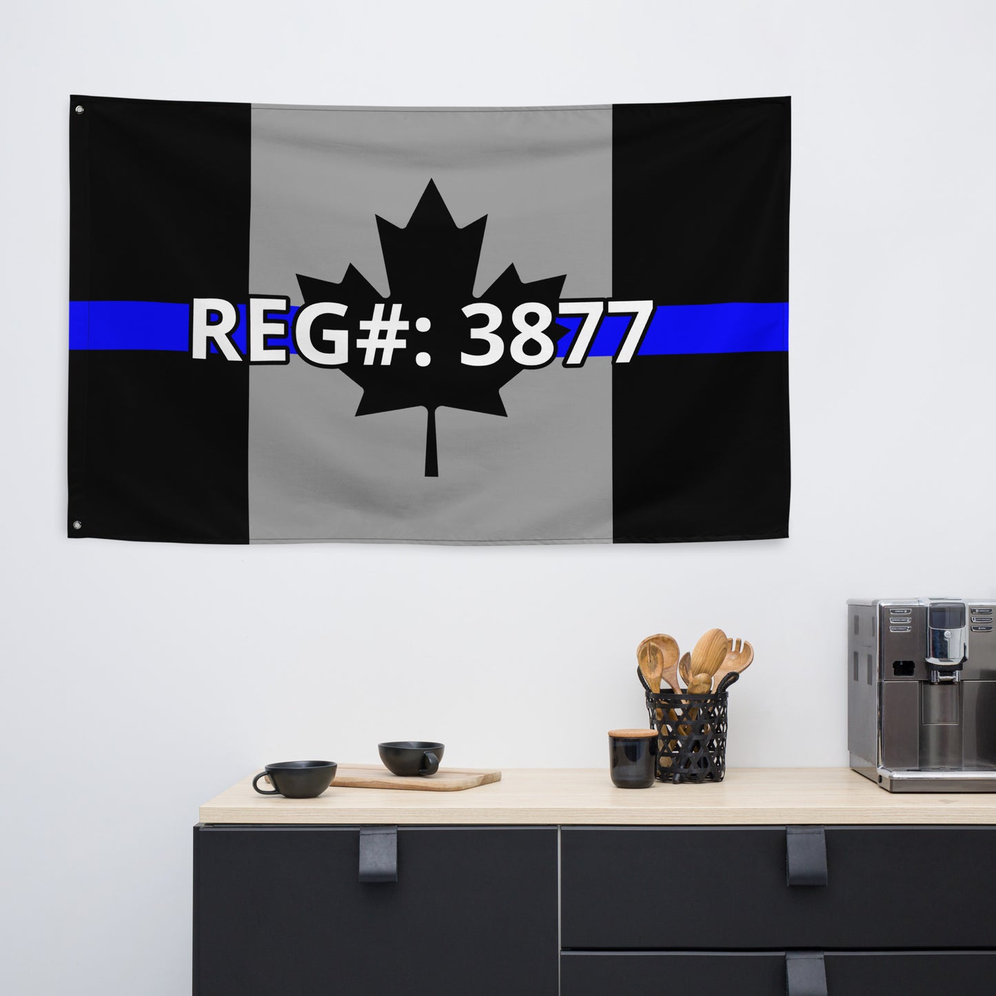 Custom Text, Name, Reg, Badge Thin Blue Line Wall Flag-911 Duty Gear Canada-911 Duty Gear Canada