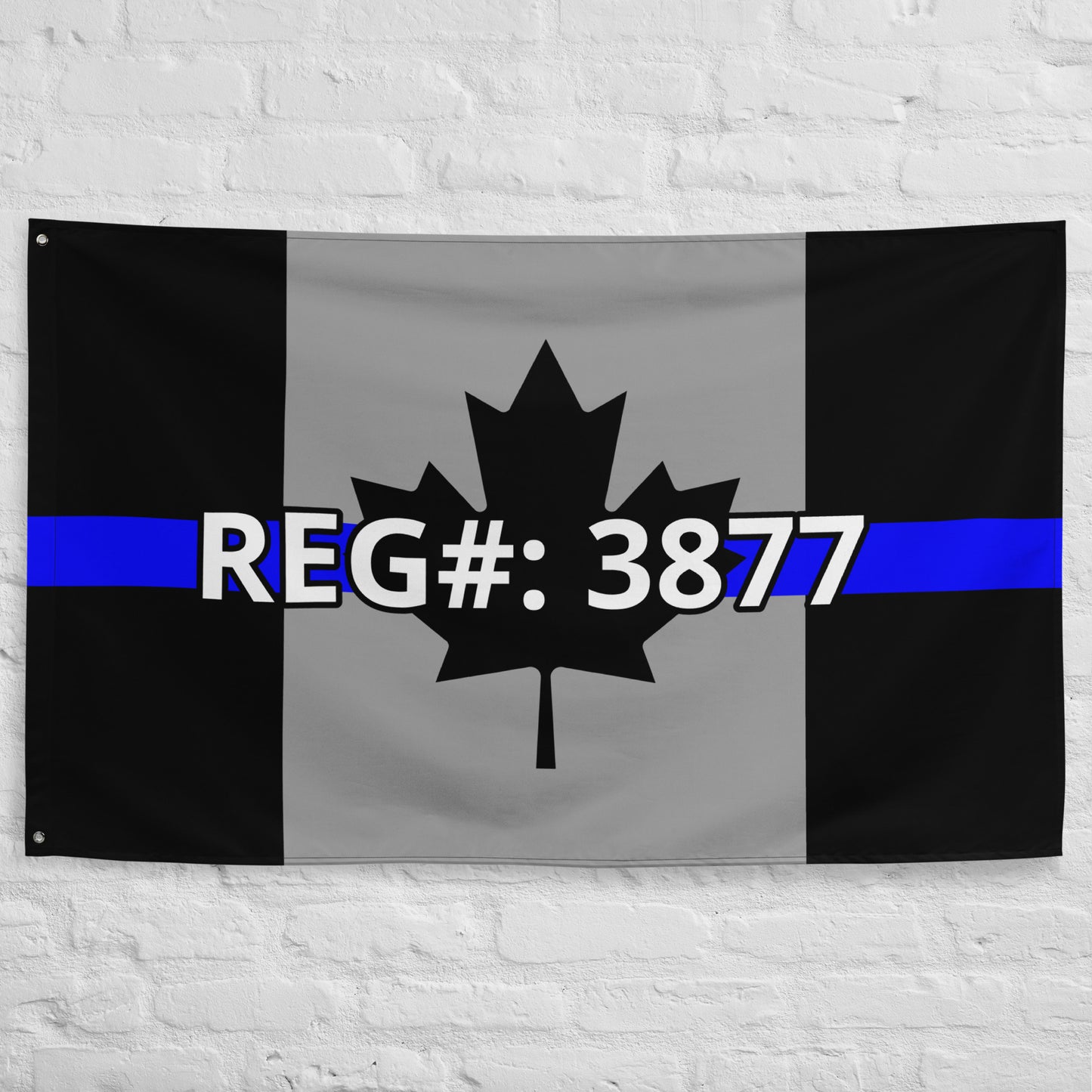 Custom Text, Name, Reg, Badge Thin Blue Line Wall Flag-911 Duty Gear Canada-911 Duty Gear Canada