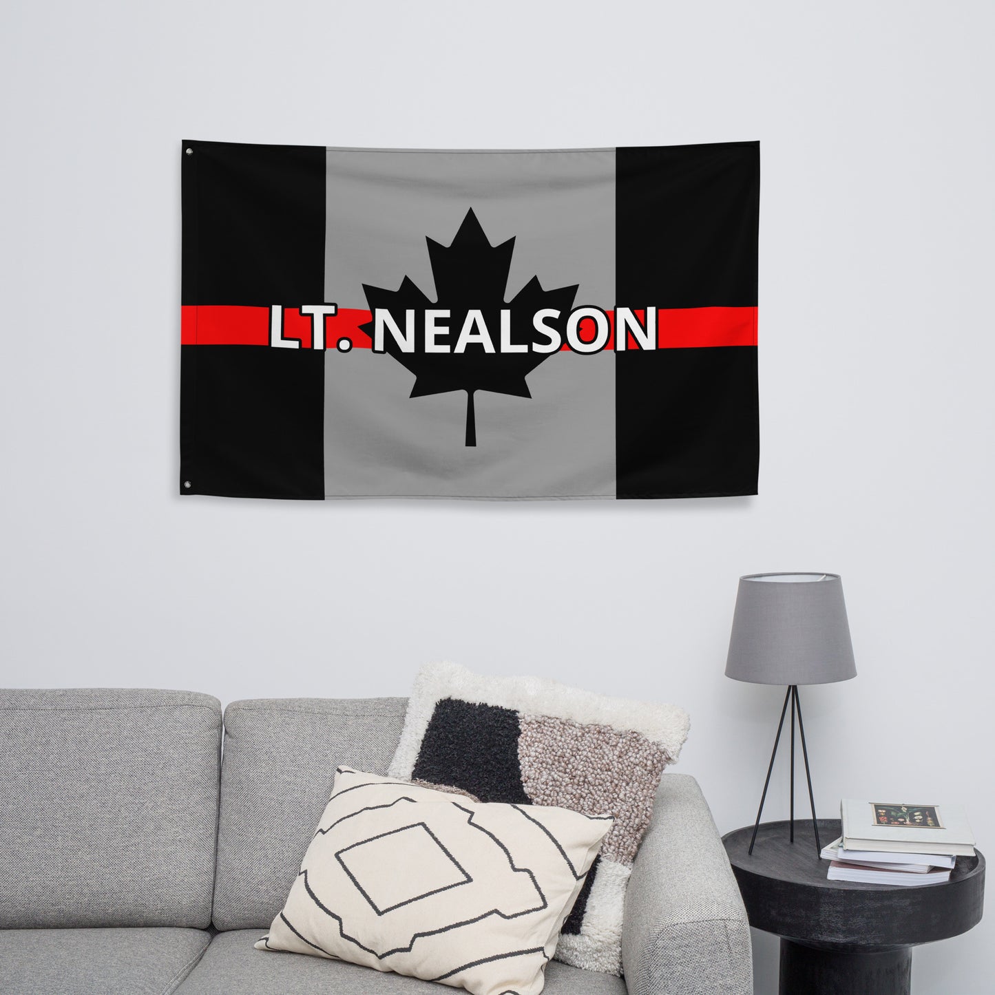 Custom Text, Name, Reg, Badge Thin Red Line Wall Flag-911 Duty Gear Canada-911 Duty Gear Canada
