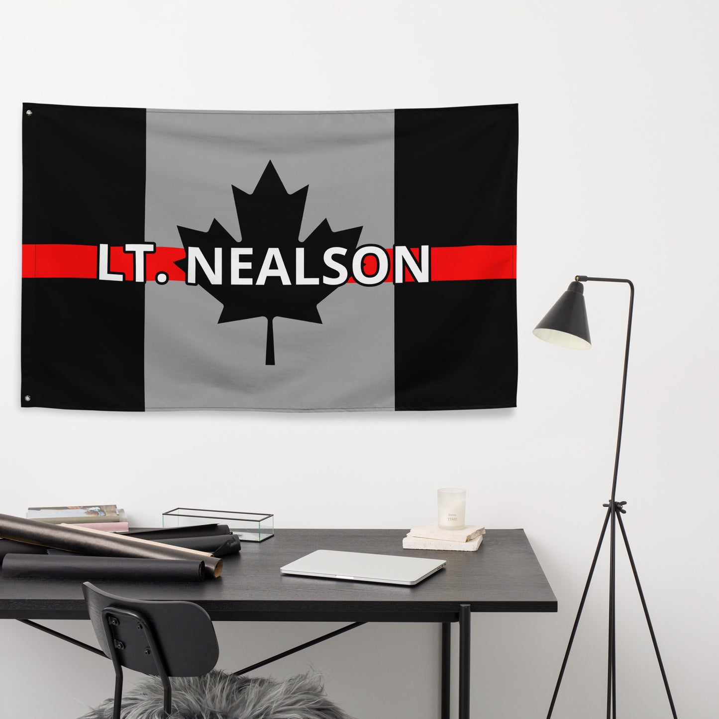 Custom Text, Name, Reg, Badge Thin Red Line Wall Flag-911 Duty Gear Canada-911 Duty Gear Canada