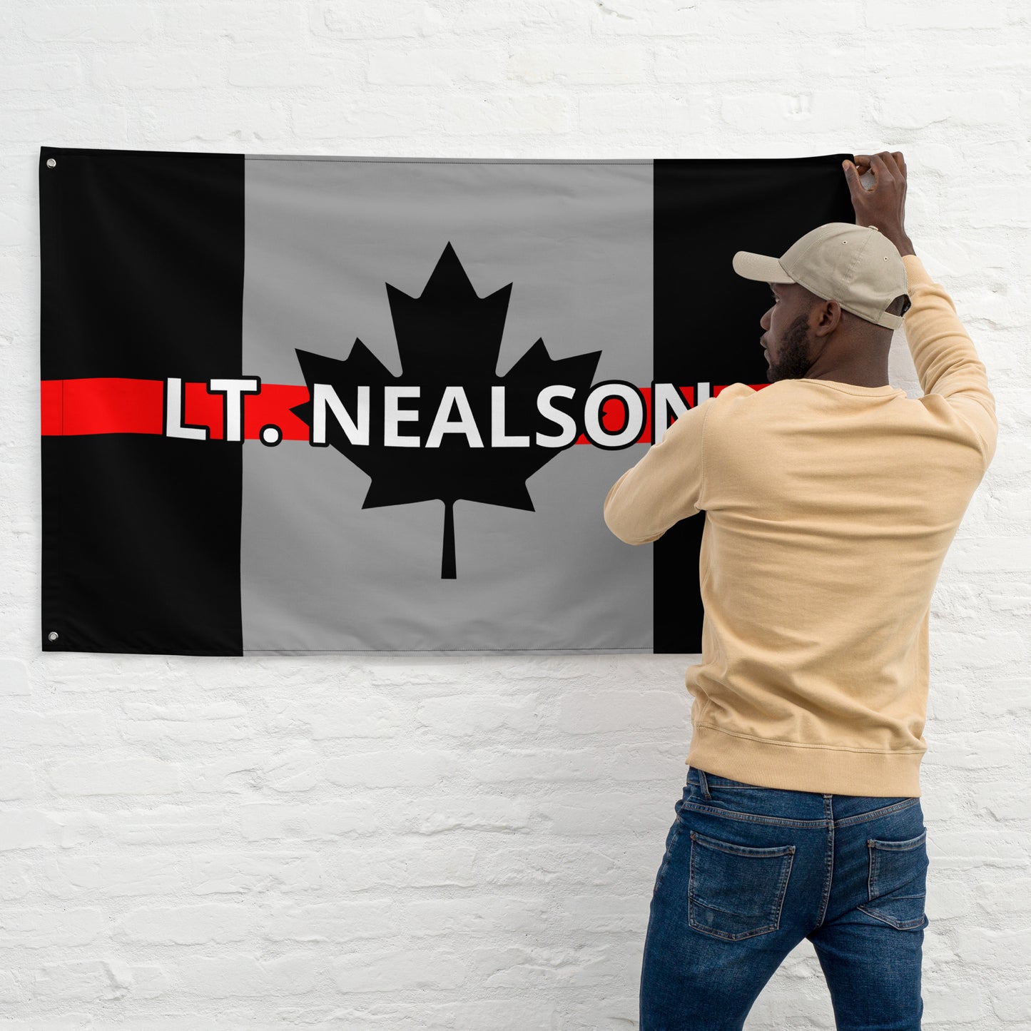 Custom Text, Name, Reg, Badge Thin Red Line Wall Flag-911 Duty Gear Canada-911 Duty Gear Canada