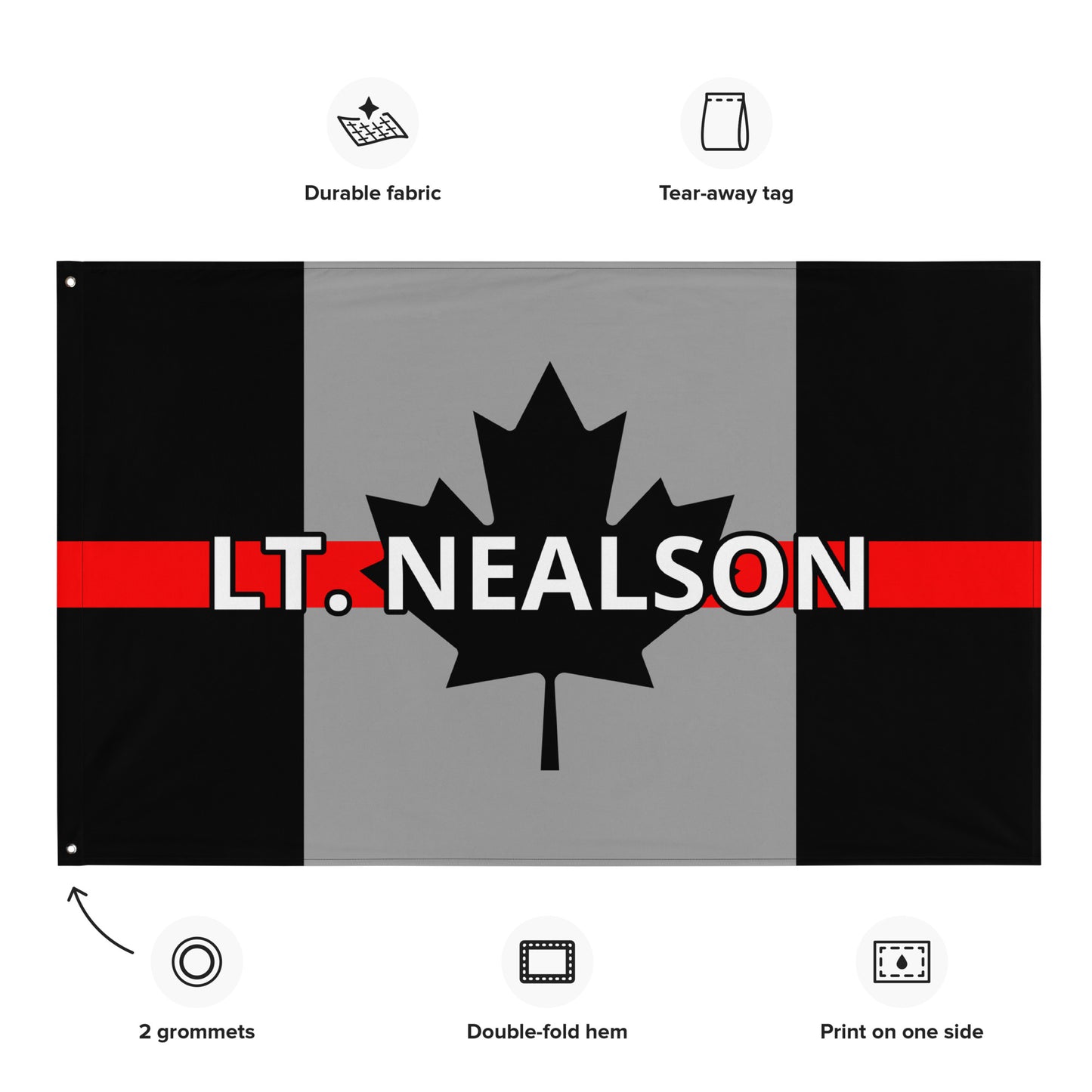 Custom Text, Name, Reg, Badge Thin Red Line Wall Flag-911 Duty Gear Canada-911 Duty Gear Canada