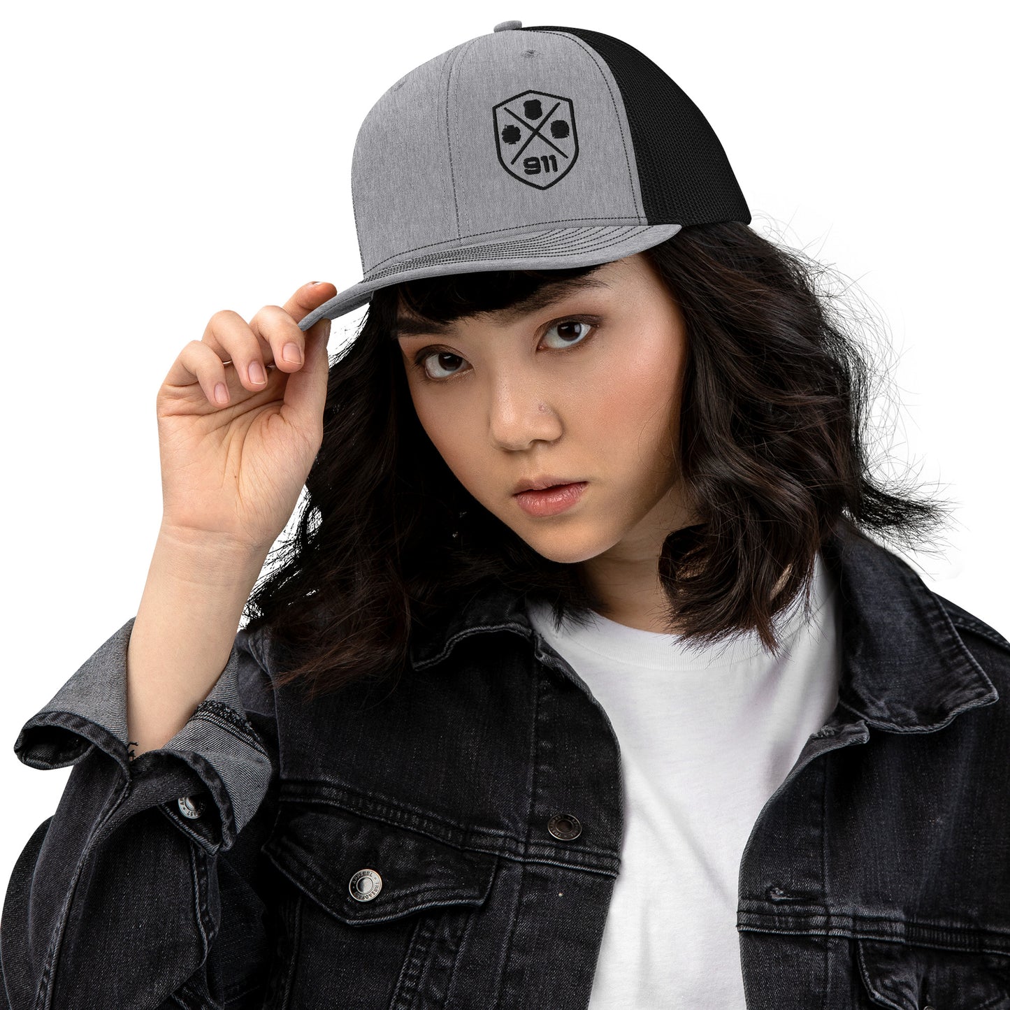 911 Duty Gear Logo Police Fire EMS Grey Richardson Mesh Cap