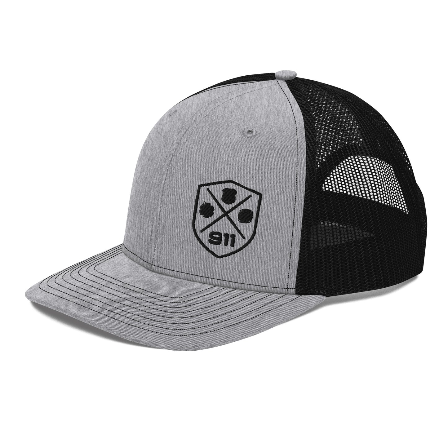 911 Duty Gear Logo Police Fire EMS Grey Richardson Mesh Cap