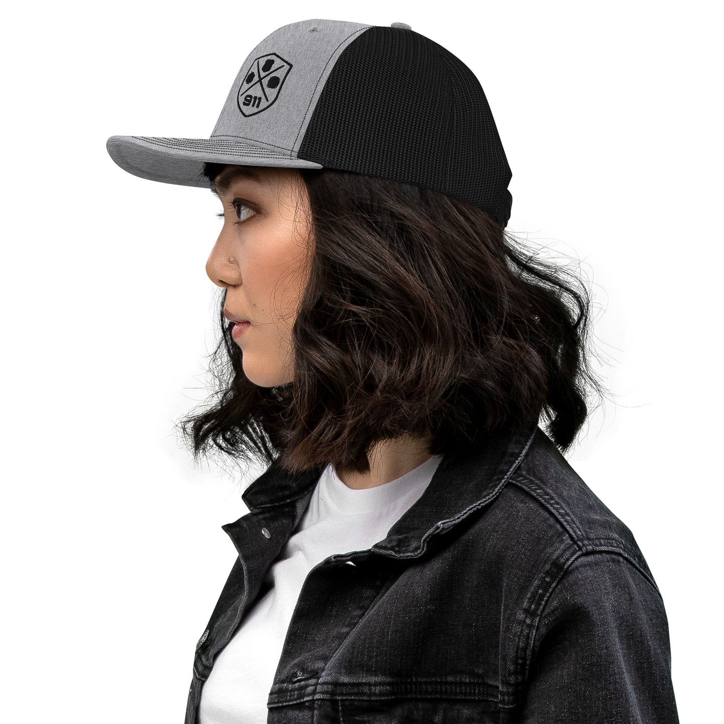 911 Duty Gear Logo Police Fire EMS Grey Richardson Mesh Cap