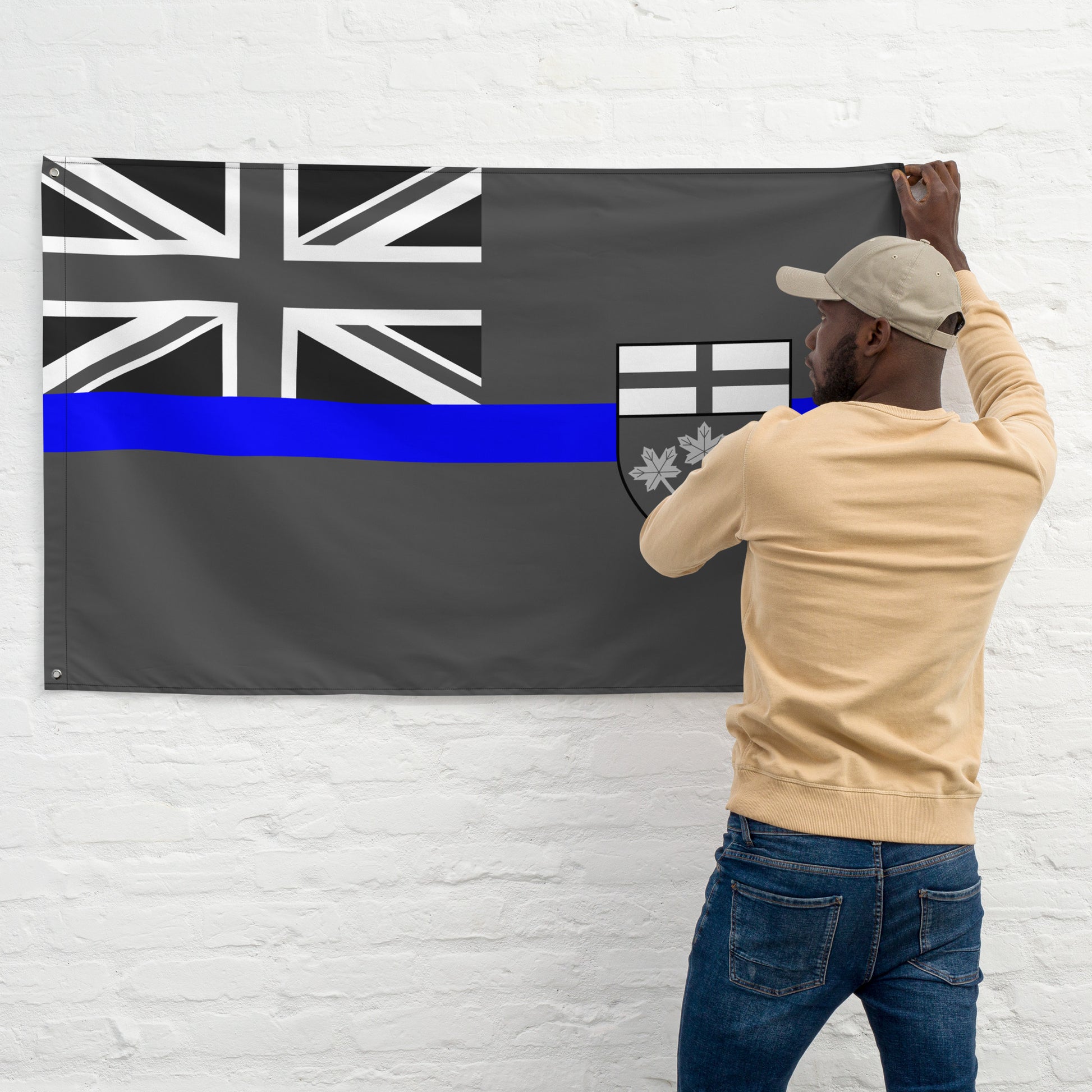 Subdued Ontario Thin Blue Line Canada Wall Flag-911 Duty Gear Canada-911 Duty Gear Canada