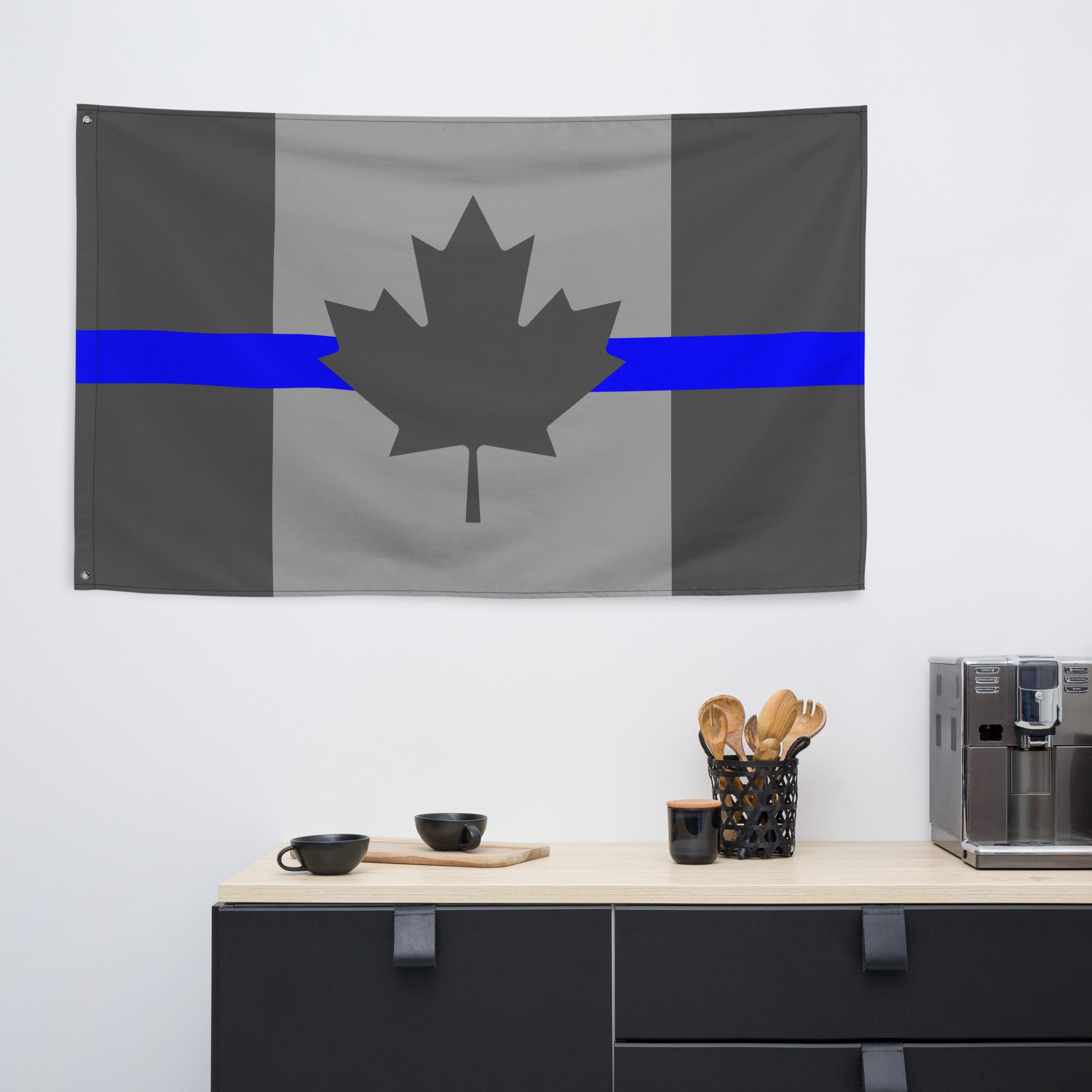 Subdued Thin Blue Line Canada Wall Flag-911 Duty Gear Canada-911 Duty Gear Canada