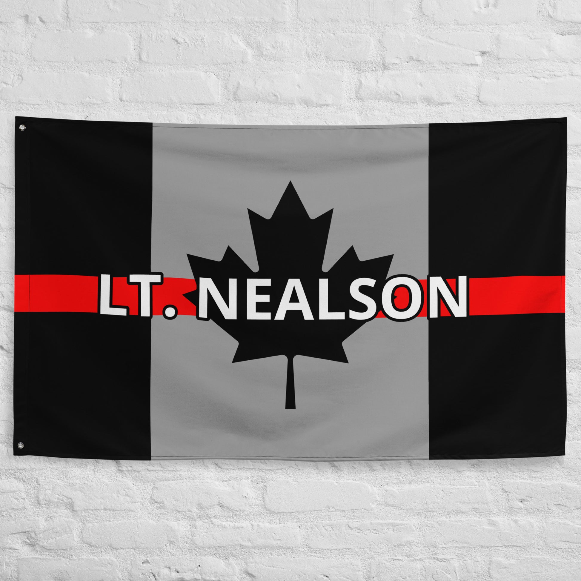Custom Text, Name, Reg, Badge Thin Red Line Wall Flag-911 Duty Gear Canada-911 Duty Gear Canada